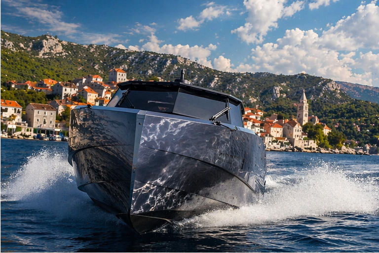 Profile render of the AP Yachts tender at speed